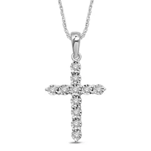 10K White Gold 1/10 Ct.Tw.Diamond Cross Pendant