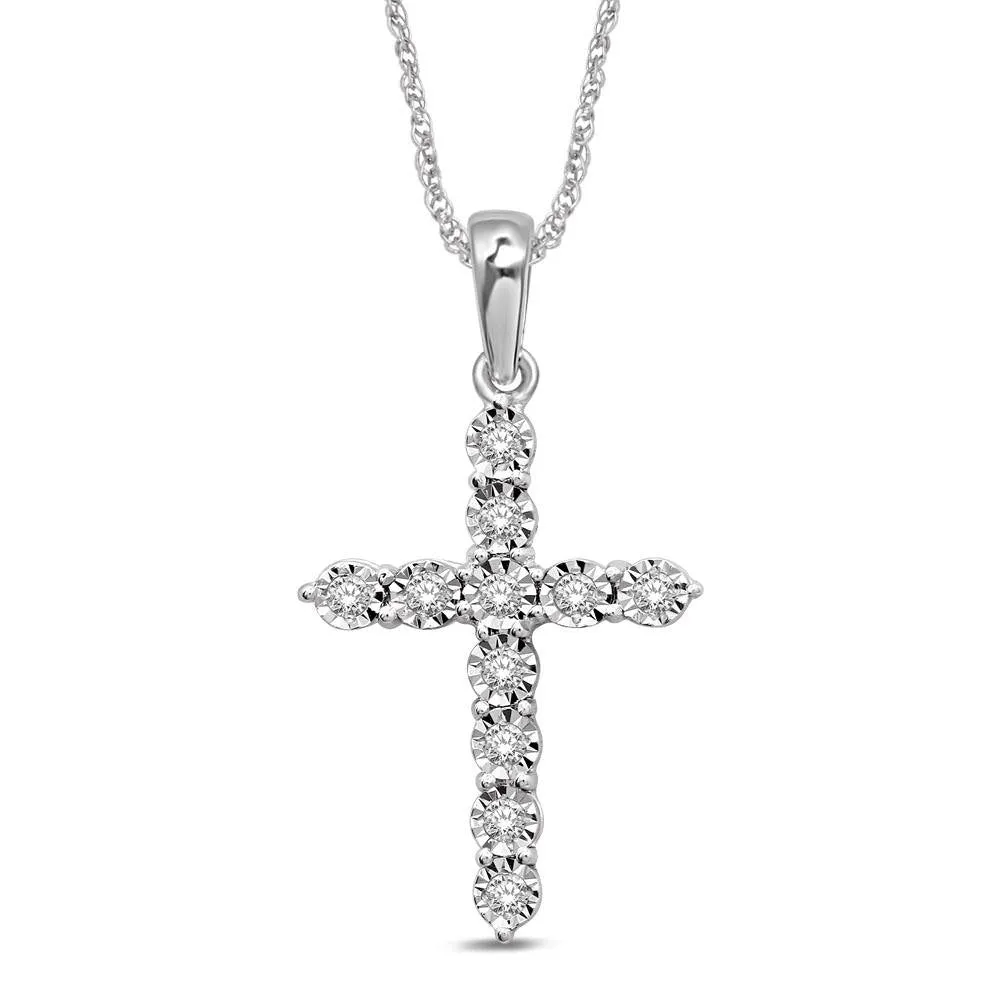 10K White Gold 1/10 Ct.Tw.Diamond Cross Pendant