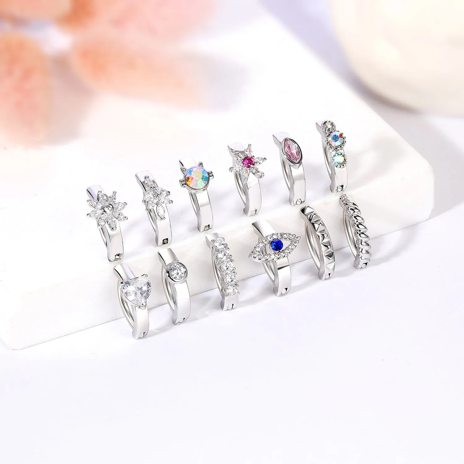 14G Copper Alloy Belly Rings Round Zirconal Navel Piercing Platinum Plated Navel Belly Button Rings