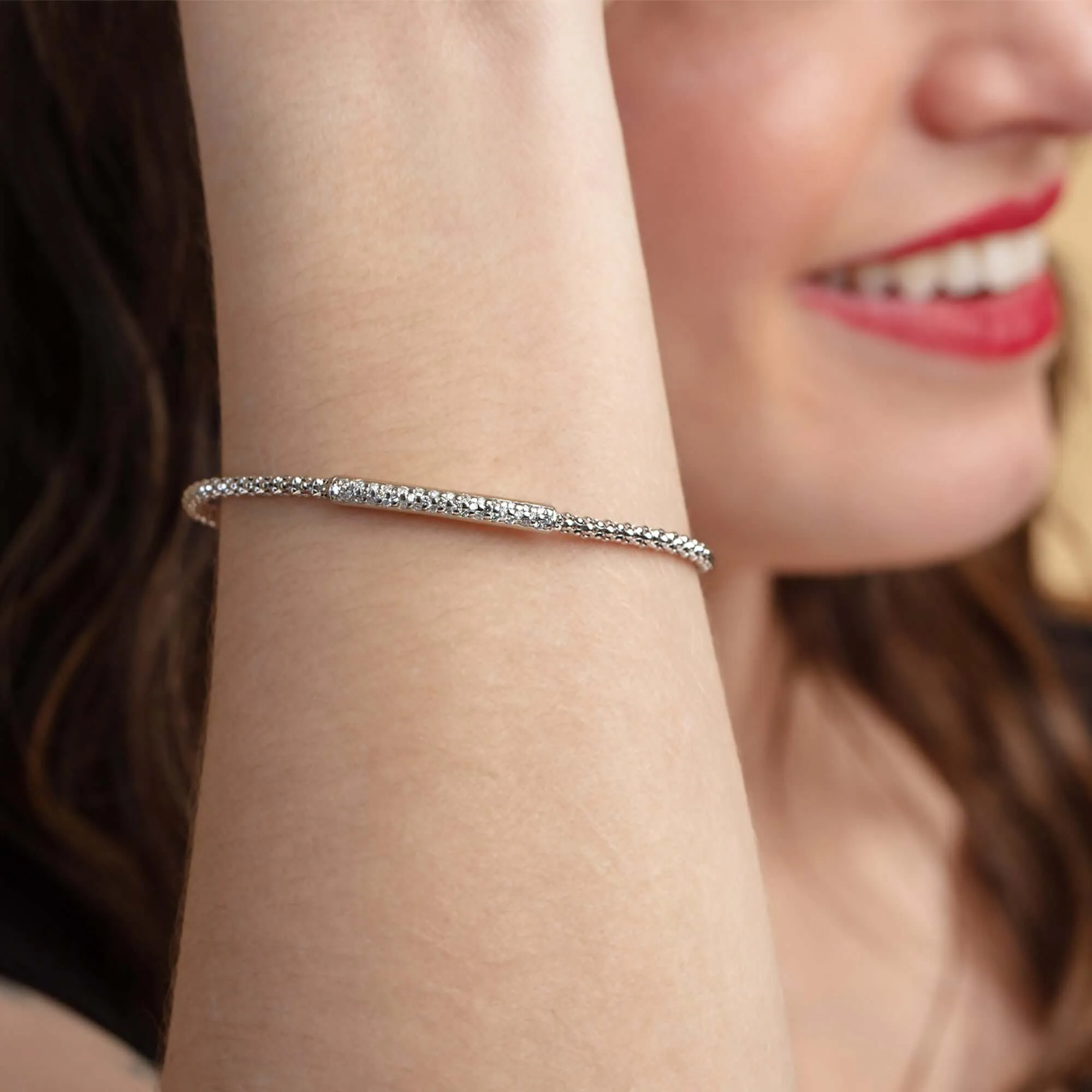 14K Gold Long Pavé Diamond Bar Prosecco Bracelet