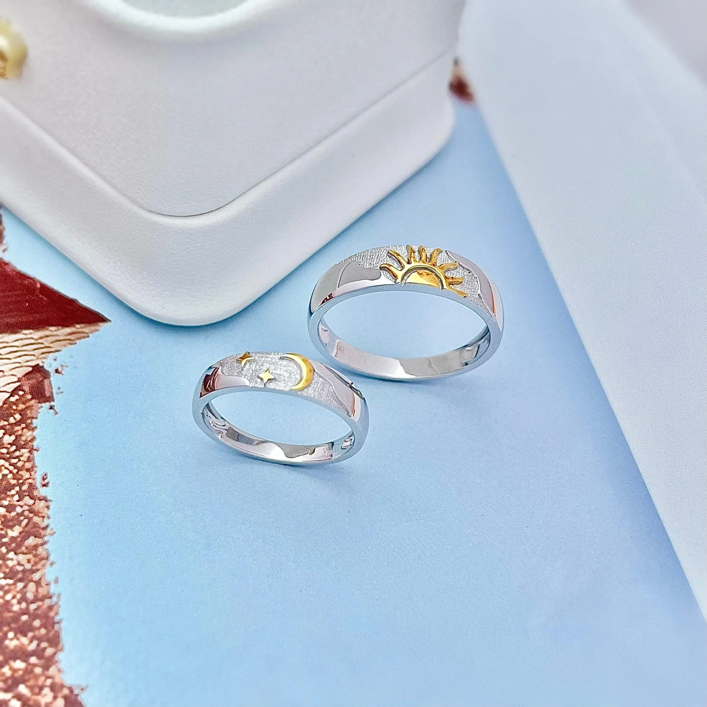 14k Unique Celestial Couple Band Rings