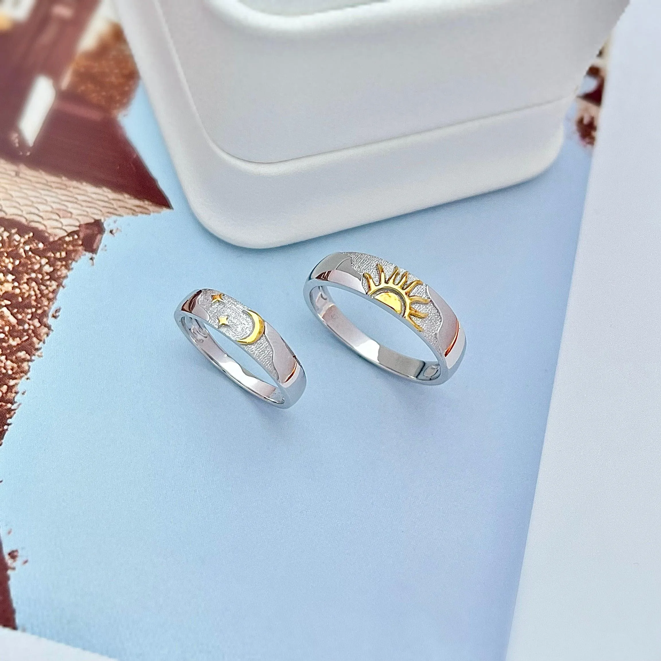 14k Unique Celestial Couple Band Rings