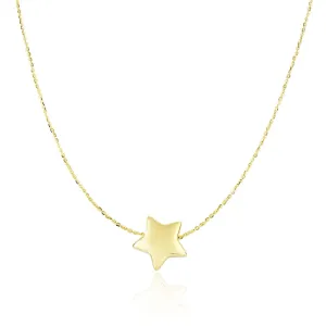 14k Yellow Gold Necklace with Shiny Puffed Sliding Star Charm