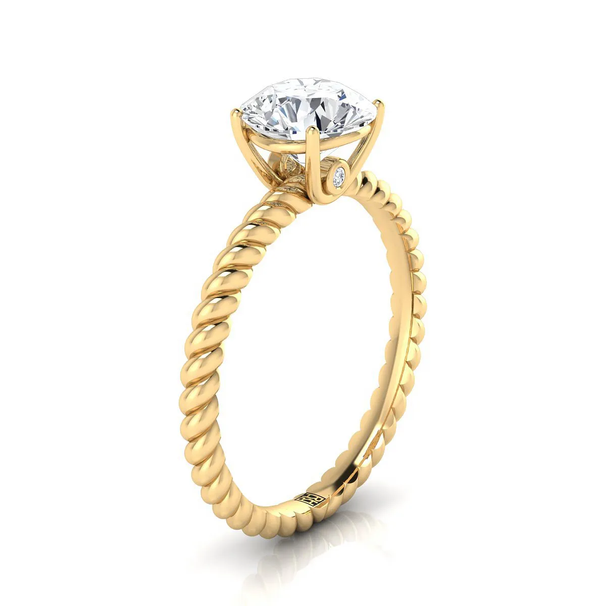 14K Yellow Gold Round Brilliant Garnet Twisted Rope Solitaire With Surprize Diamond Engagement Ring