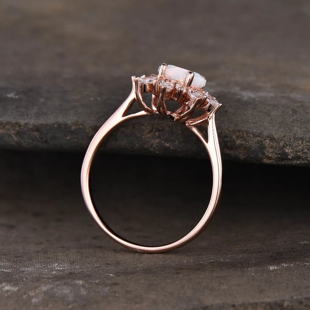 14K/18K Floral Opal And Moissanite Diamonds Engagement Ring Unique