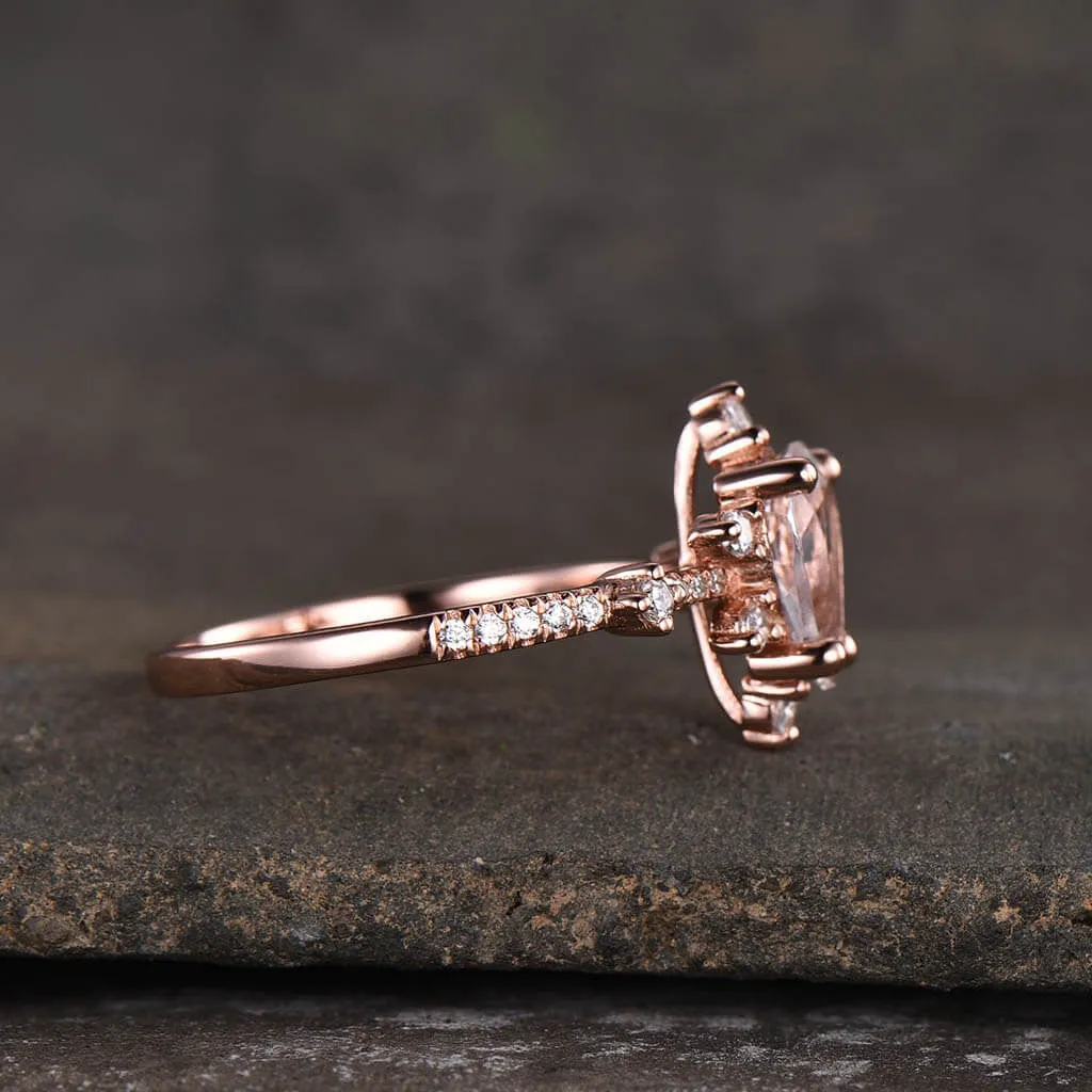 14K/18K Rose Gold Rainbow Moonstone And Diamond Engagement Ring Unique