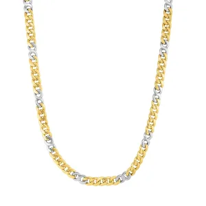 14kt Gold 22 inches Yellow White Finish 7mm Shiny Oval Fancy Link Necklace with Lobster Clasp