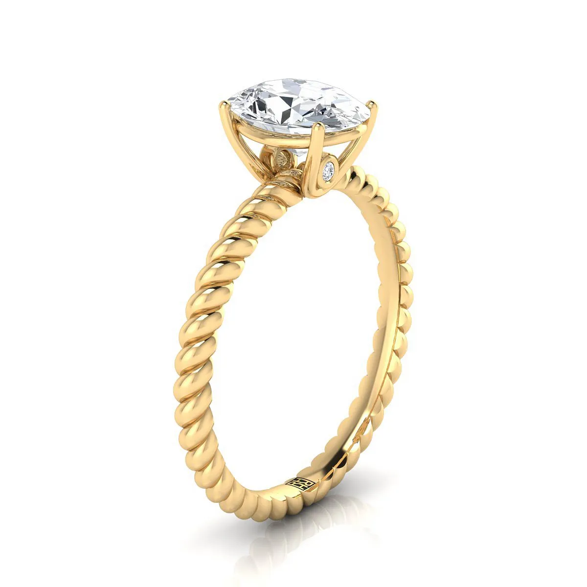 18K Yellow Gold Oval Emerald Twisted Rope Solitaire With Surprize Diamond Engagement Ring