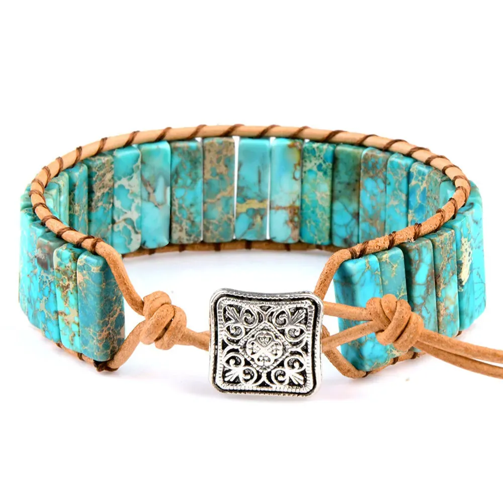 1PC Boho Blue Turquoise Bracelet for Women's Jewelry Yoga Meditation Adjustable Gemstone Stone Beaded Bracelet for Women