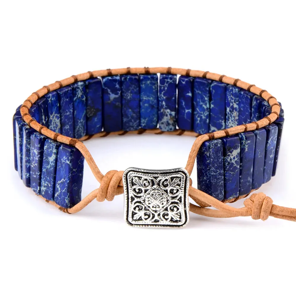 1PC Boho Blue Turquoise Bracelet for Women's Jewelry Yoga Meditation Adjustable Gemstone Stone Beaded Bracelet for Women