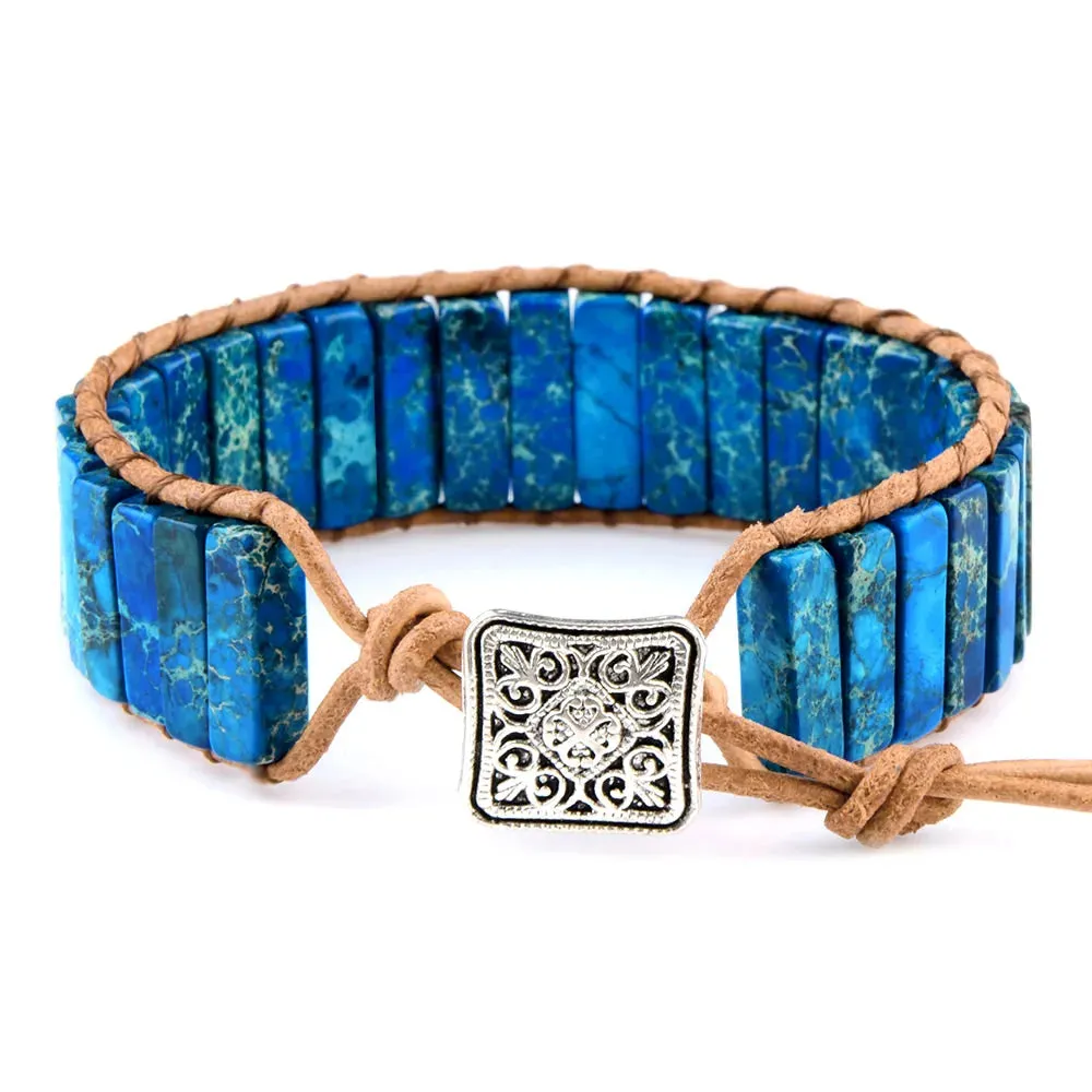 1PC Boho Blue Turquoise Bracelet for Women's Jewelry Yoga Meditation Adjustable Gemstone Stone Beaded Bracelet for Women