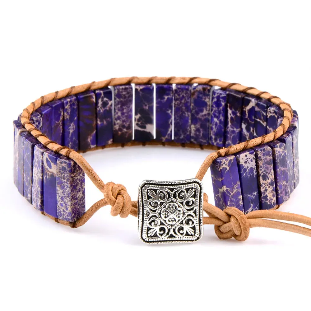 1PC Boho Blue Turquoise Bracelet for Women's Jewelry Yoga Meditation Adjustable Gemstone Stone Beaded Bracelet for Women