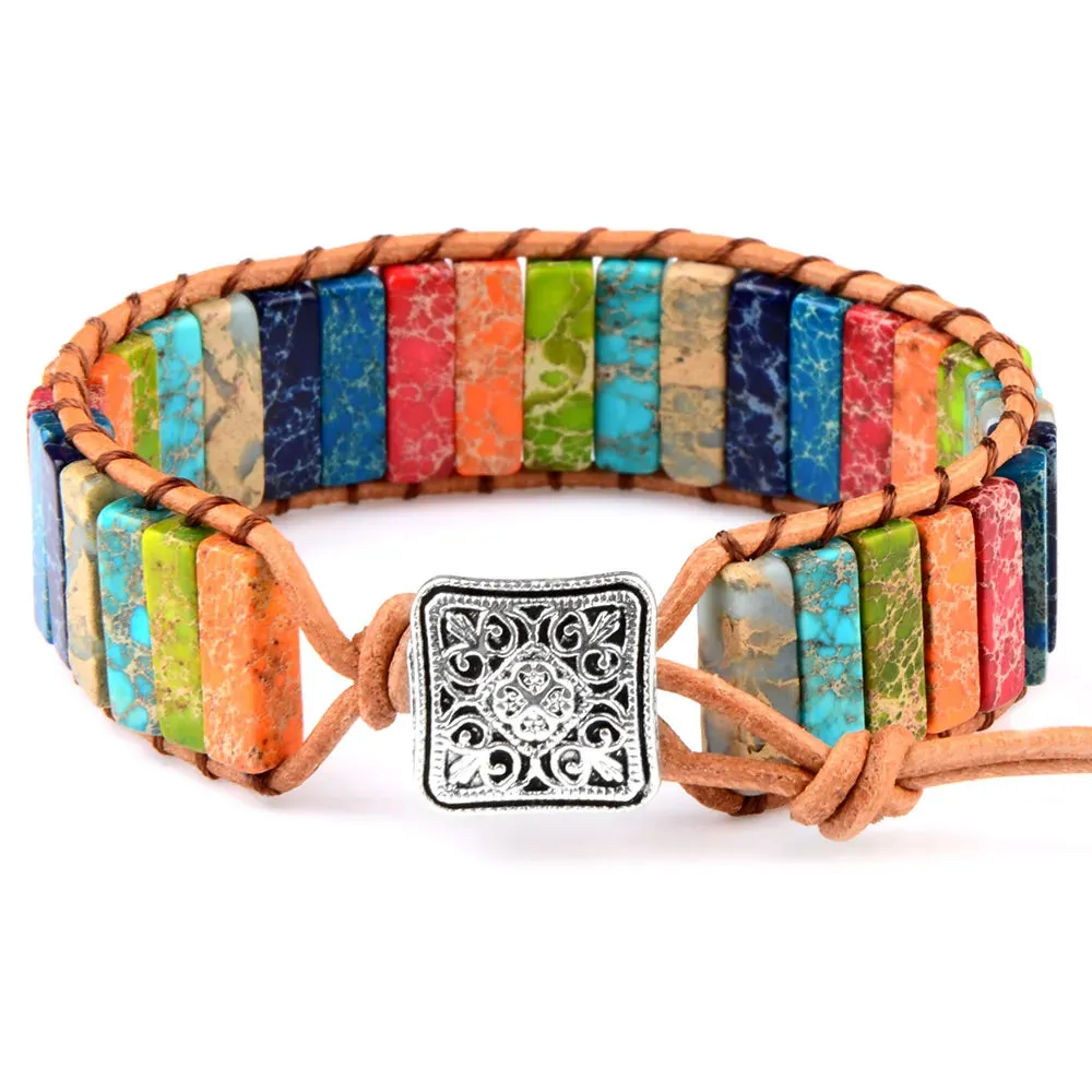1PC Boho Blue Turquoise Bracelet for Women's Jewelry Yoga Meditation Adjustable Gemstone Stone Beaded Bracelet for Women