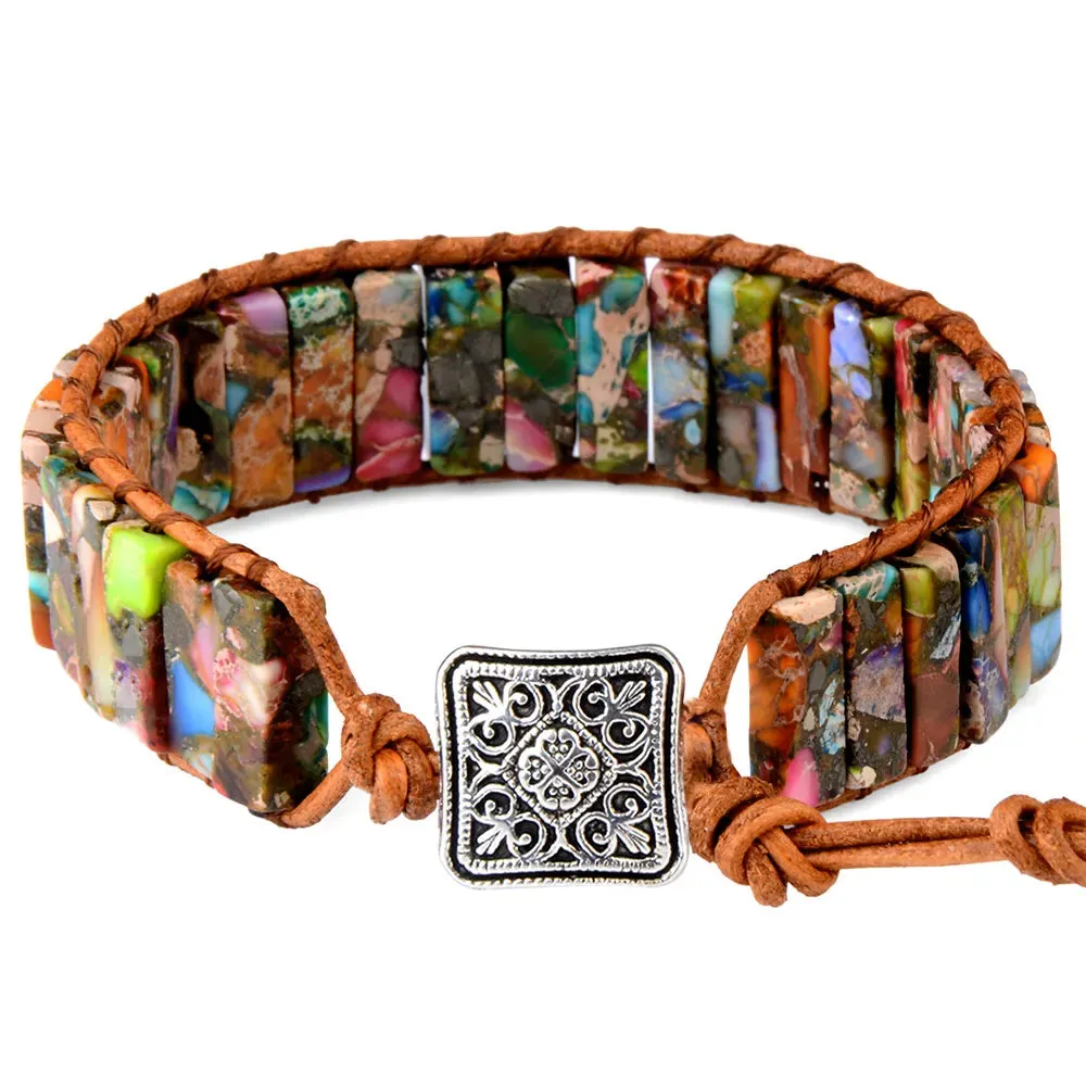 1PC Boho Blue Turquoise Bracelet for Women's Jewelry Yoga Meditation Adjustable Gemstone Stone Beaded Bracelet for Women