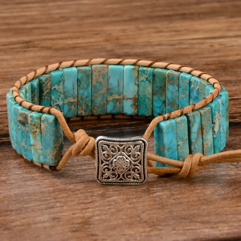 1PC Boho Blue Turquoise Bracelet for Women's Jewelry Yoga Meditation Adjustable Gemstone Stone Beaded Bracelet for Women
