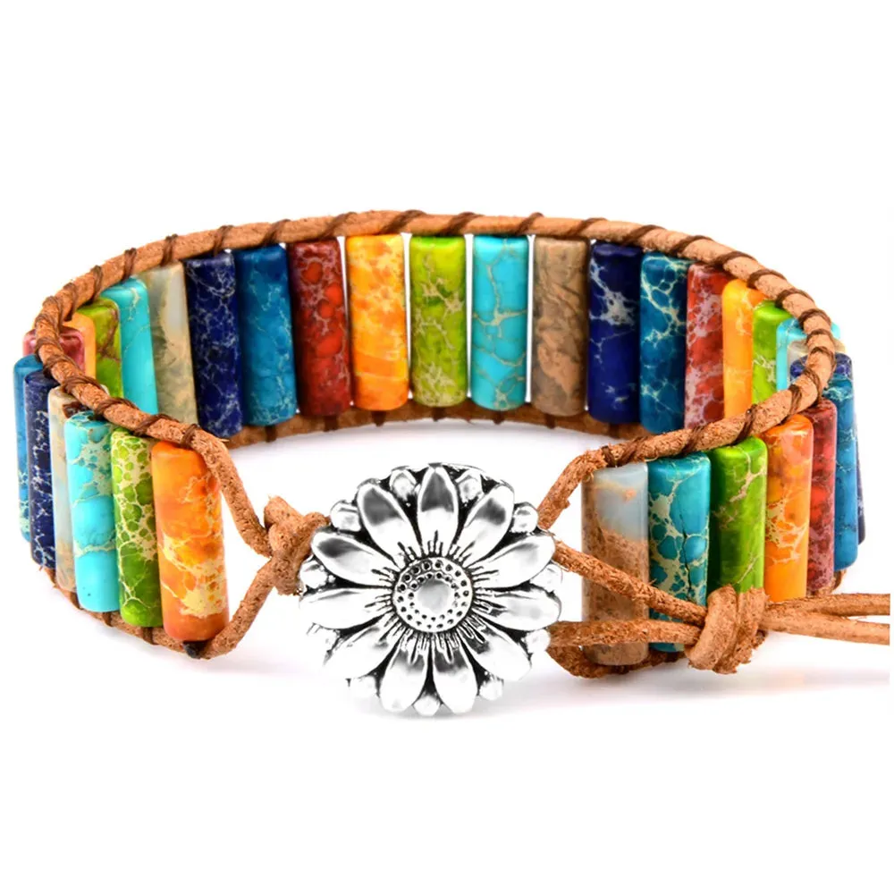 1PC Boho Blue Turquoise Bracelet for Women's Jewelry Yoga Meditation Adjustable Gemstone Stone Beaded Bracelet for Women