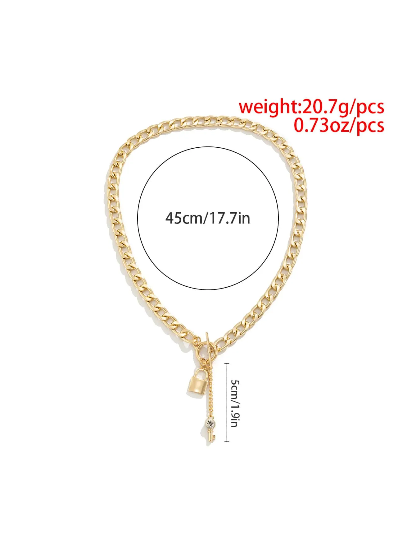 1pc Lock & Key Chain Rhinestone Key Charm Necklace for Women