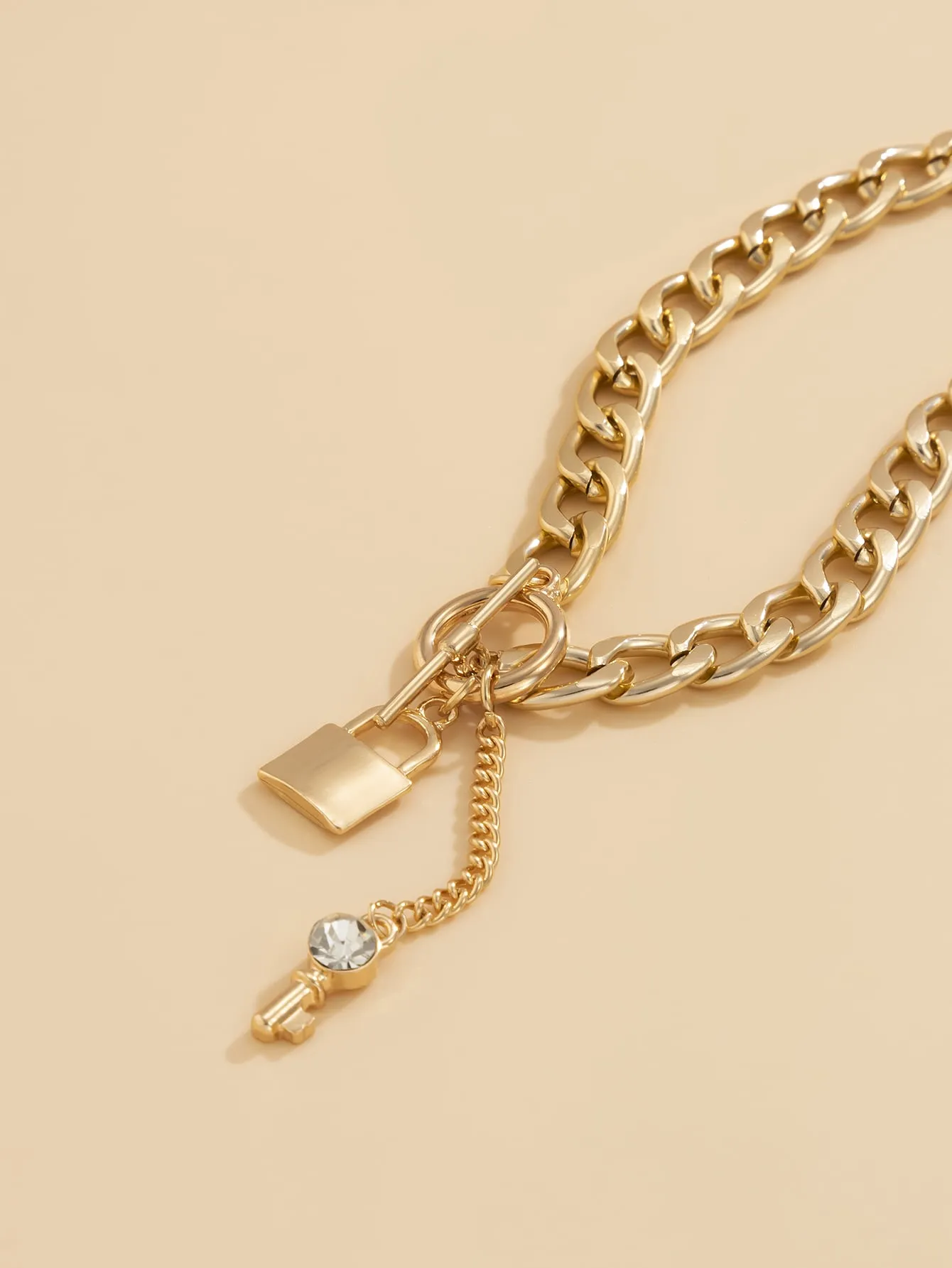 1pc Lock & Key Chain Rhinestone Key Charm Necklace for Women