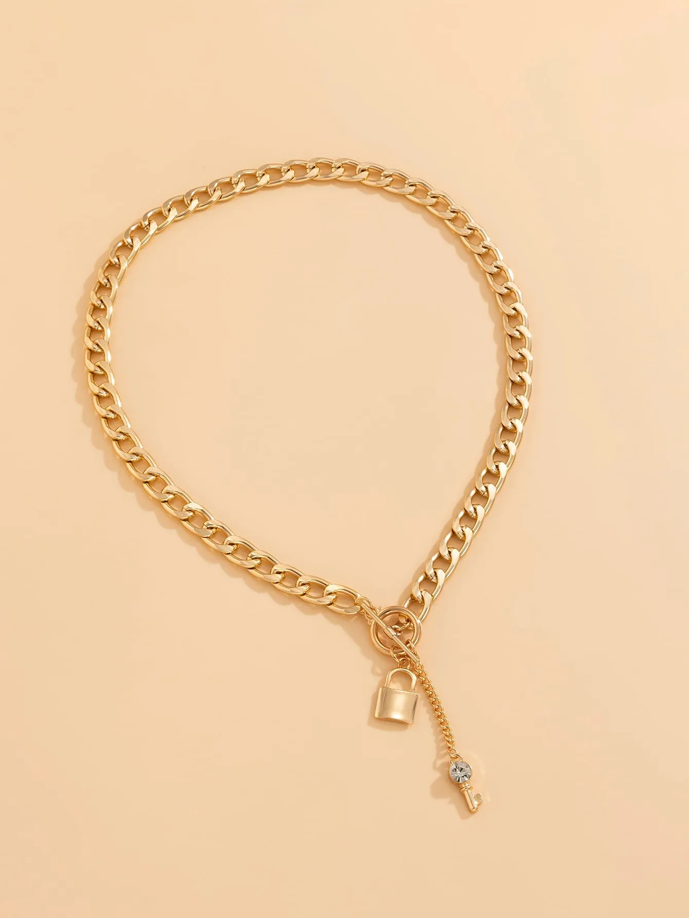 1pc Lock & Key Chain Rhinestone Key Charm Necklace for Women