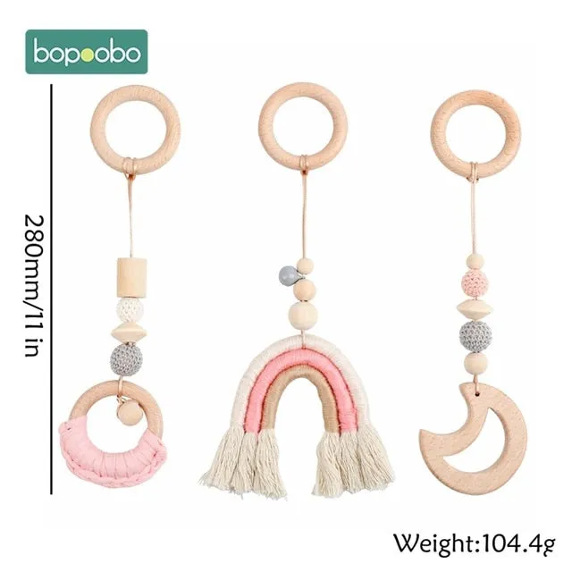1set Animals Wooden Pendant Baby Play Gym (BPA Free!)