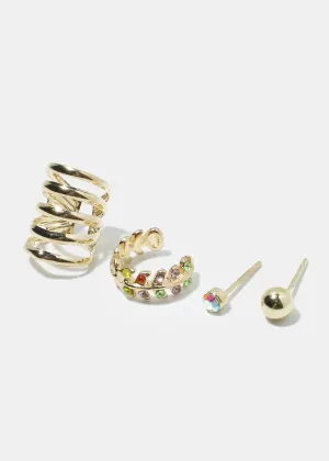4-Piece Cuff & Stud Earrings