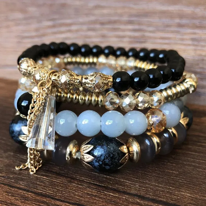 4Pcs Set Korean Boho Multicolor Crystal Beads Rope Bracelets for Women