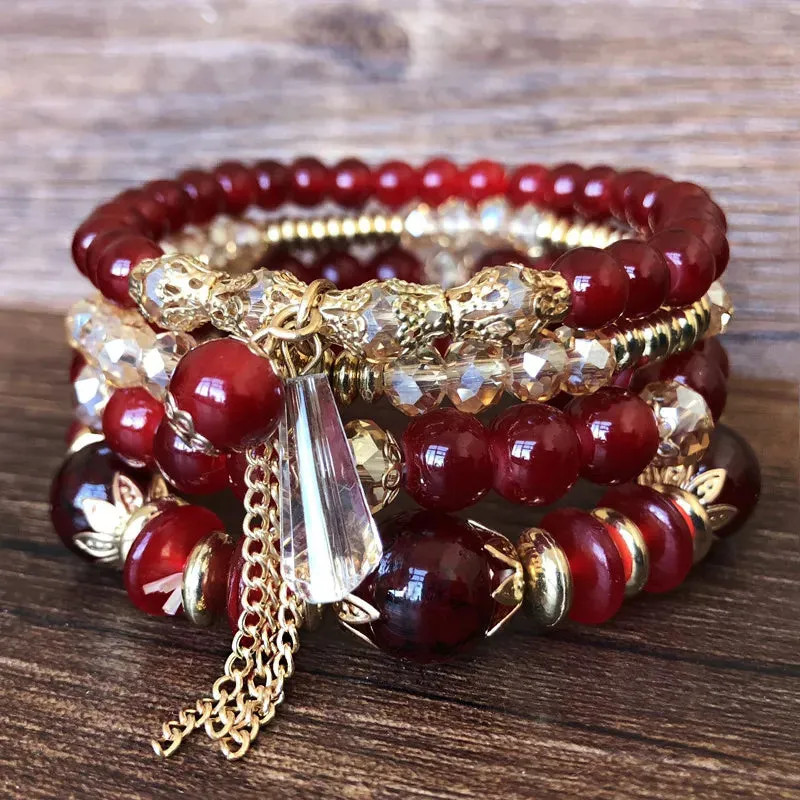 4Pcs Set Korean Boho Multicolor Crystal Beads Rope Bracelets for Women