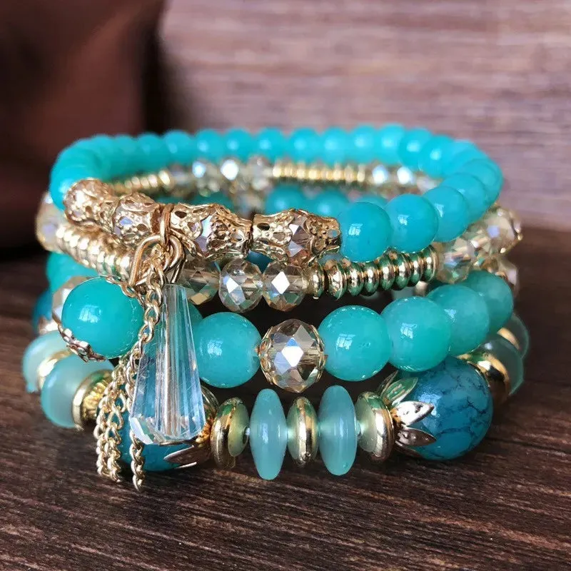 4Pcs Set Korean Boho Multicolor Crystal Beads Rope Bracelets for Women