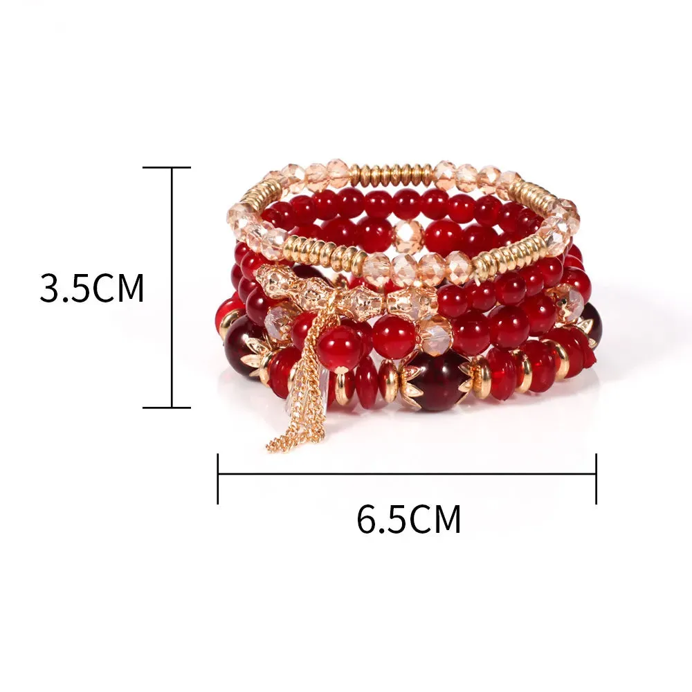 4Pcs Set Korean Boho Multicolor Crystal Beads Rope Bracelets for Women