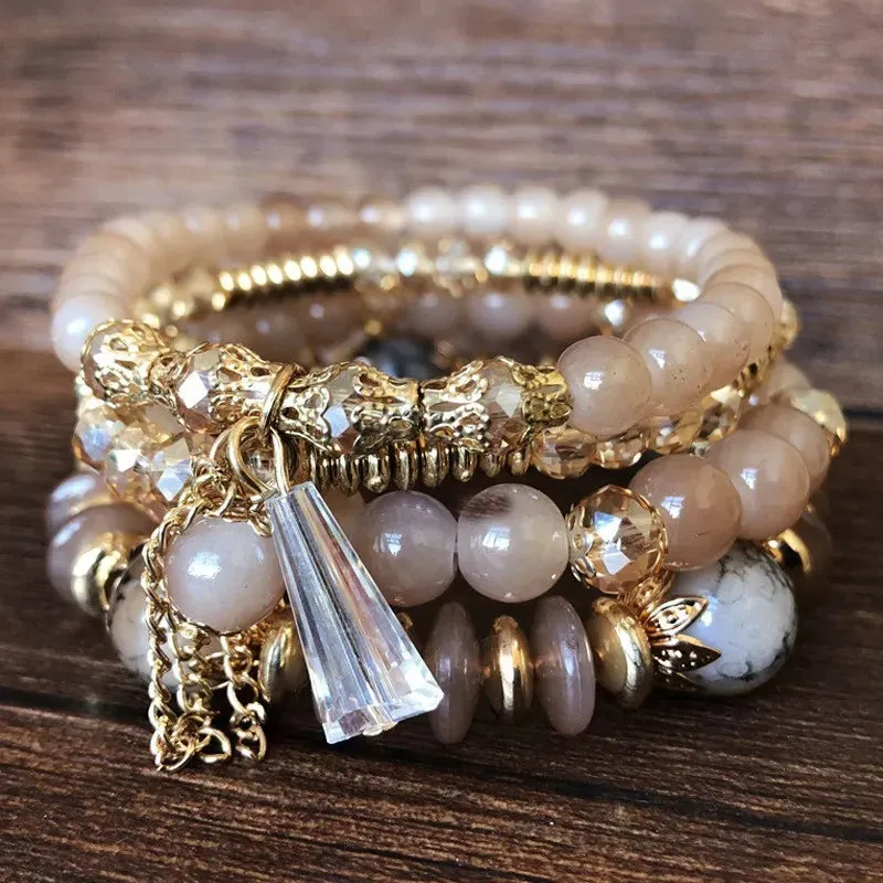 4Pcs Set Korean Boho Multicolor Crystal Beads Rope Bracelets for Women