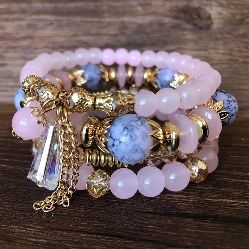 4Pcs Set Korean Boho Multicolor Crystal Beads Rope Bracelets for Women