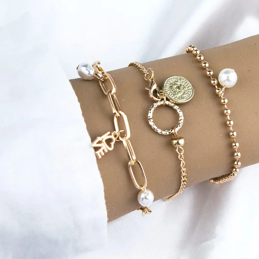 4PCS/Set Boho Geometric Tassel Chain Bracelet For Women MultiLayer Bangles Charm Party Wedding  Beach Jewelry Accessories Gifts