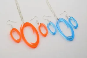 5 Dollars off Two Sets - Laser Cut Orange and Blue Portal Best Friend Necklaces and Two Pairs of Portal Earrings