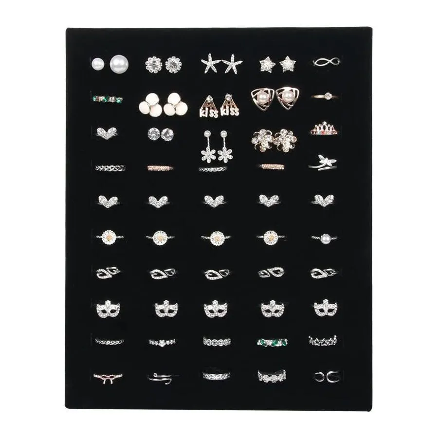 50 Slot Black Velvet Ring and Earring Jewelry Display