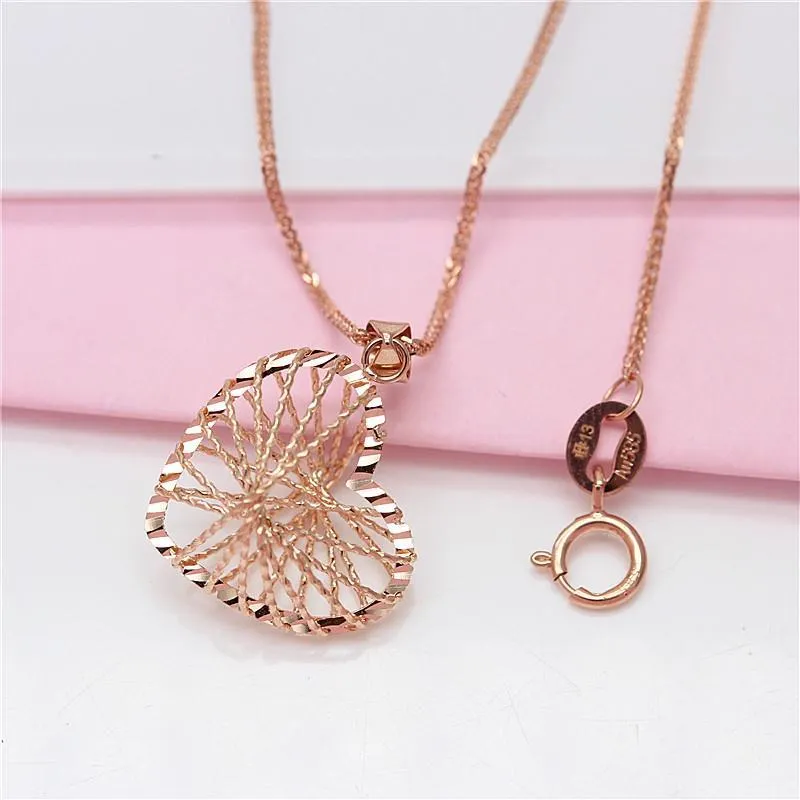585 purple gold shiny line heart chain necklace
