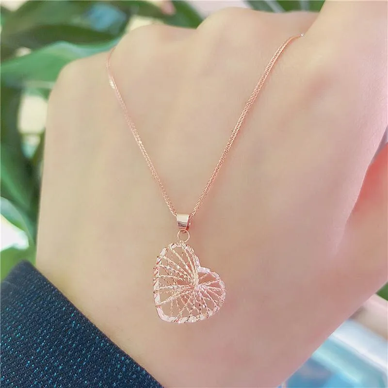 585 purple gold shiny line heart chain necklace