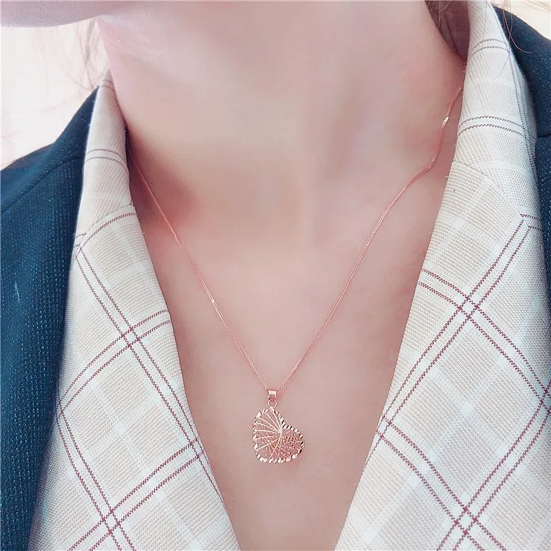 585 purple gold shiny line heart chain necklace
