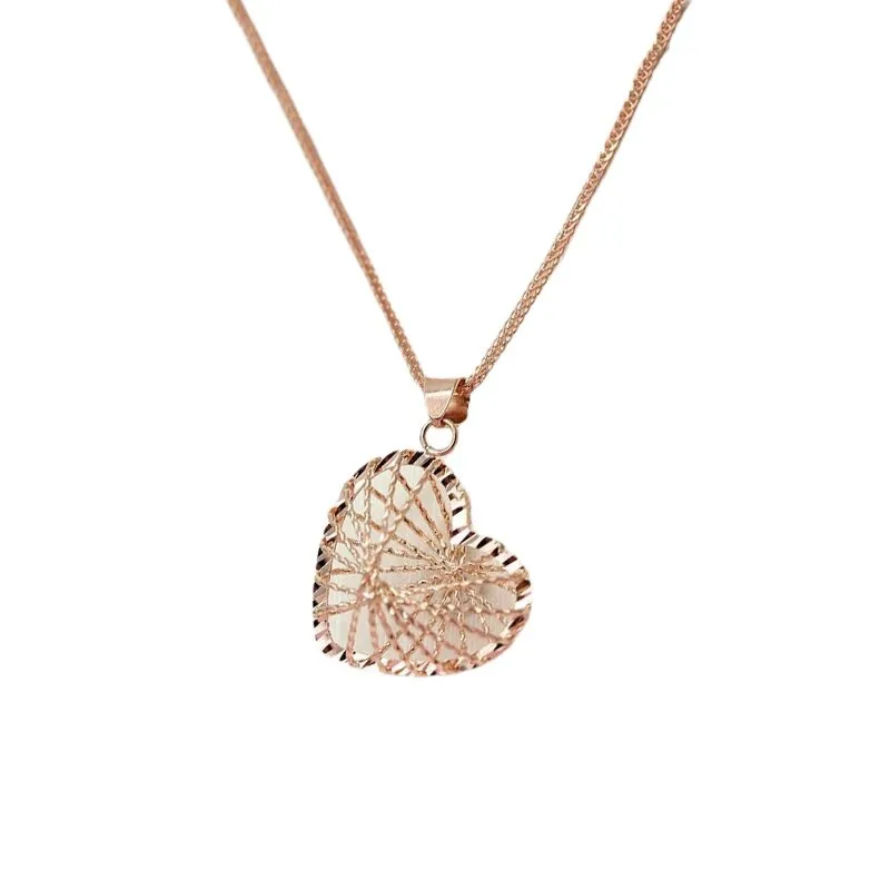 585 purple gold shiny line heart chain necklace
