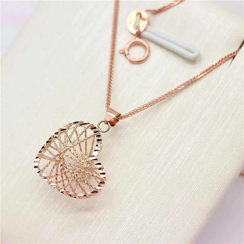 585 purple gold shiny line heart chain necklace