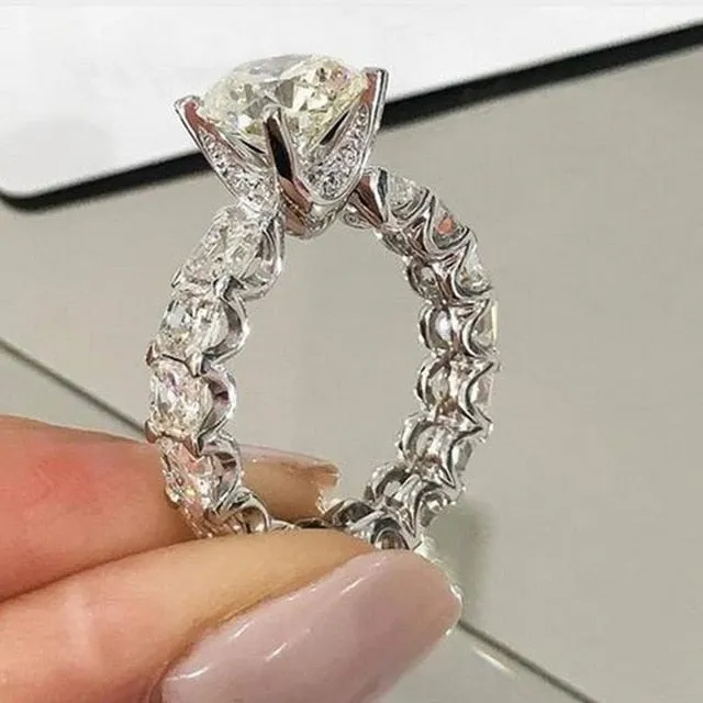 925 Sterling silver fashion Female Ring 3ct AAAAA cz Promise Wedding Band Rings for Women Bridal Finger Party Jewelry Gift