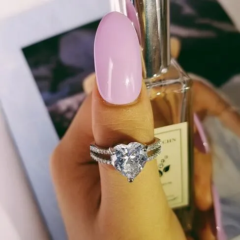 925 Sterling silver fashion Female Ring 3ct AAAAA cz Promise Wedding Band Rings for Women Bridal Finger Party Jewelry Gift