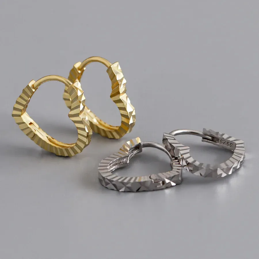925 Sterling Silver Hoop Earrings Charm Jewelry - Heart Shaped - MD313