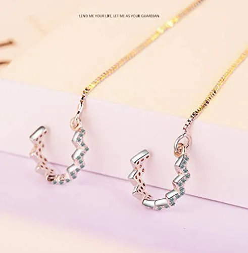 925 Sterling Silver Tassel Earrings Silver Wave Cuff Earrings Wrap for Women Threader Earrings