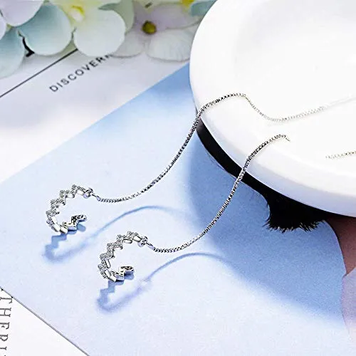 925 Sterling Silver Tassel Earrings Silver Wave Cuff Earrings Wrap for Women Threader Earrings