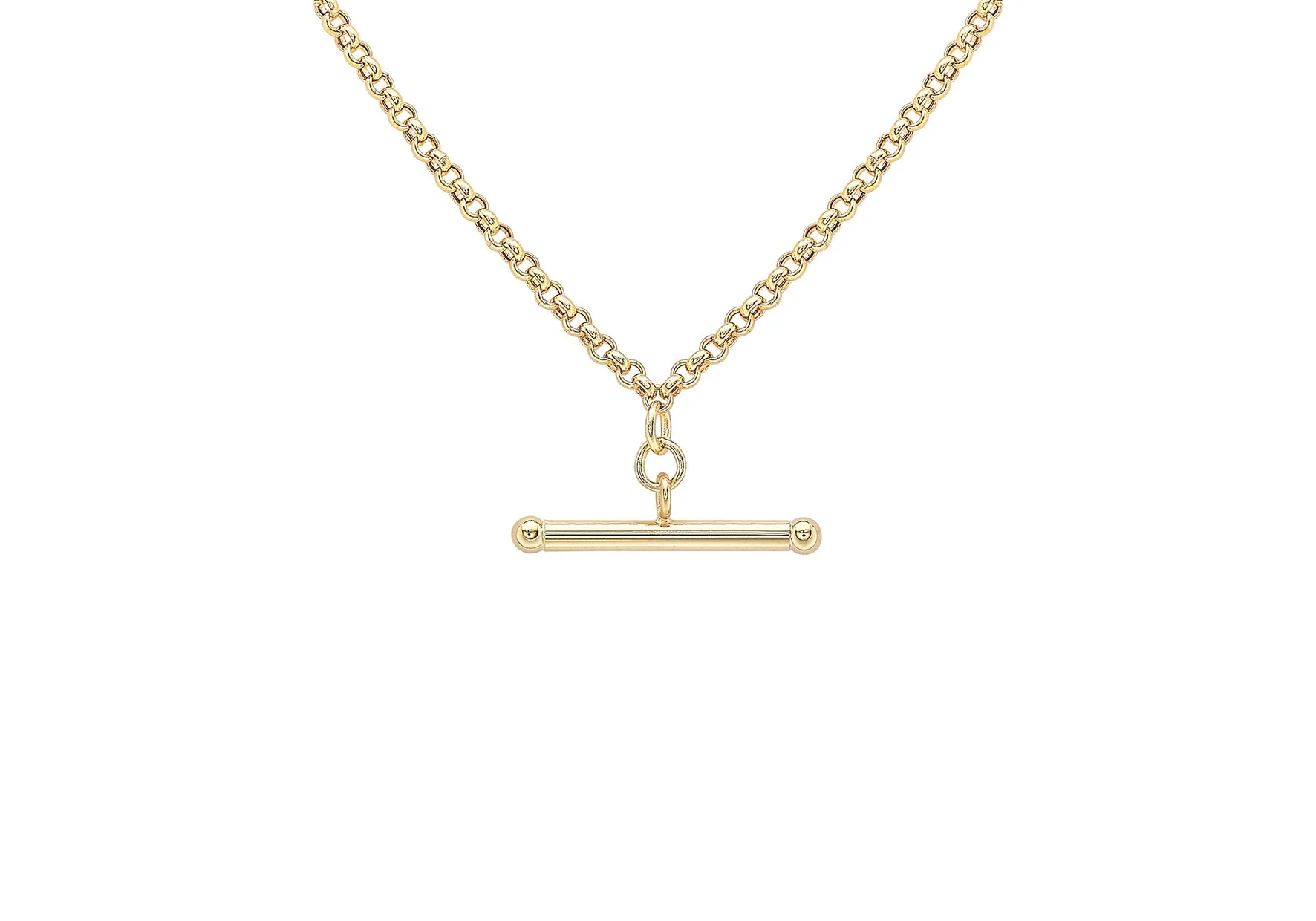 9ct Yellow Gold T-Bar Necklace with Belcher Links