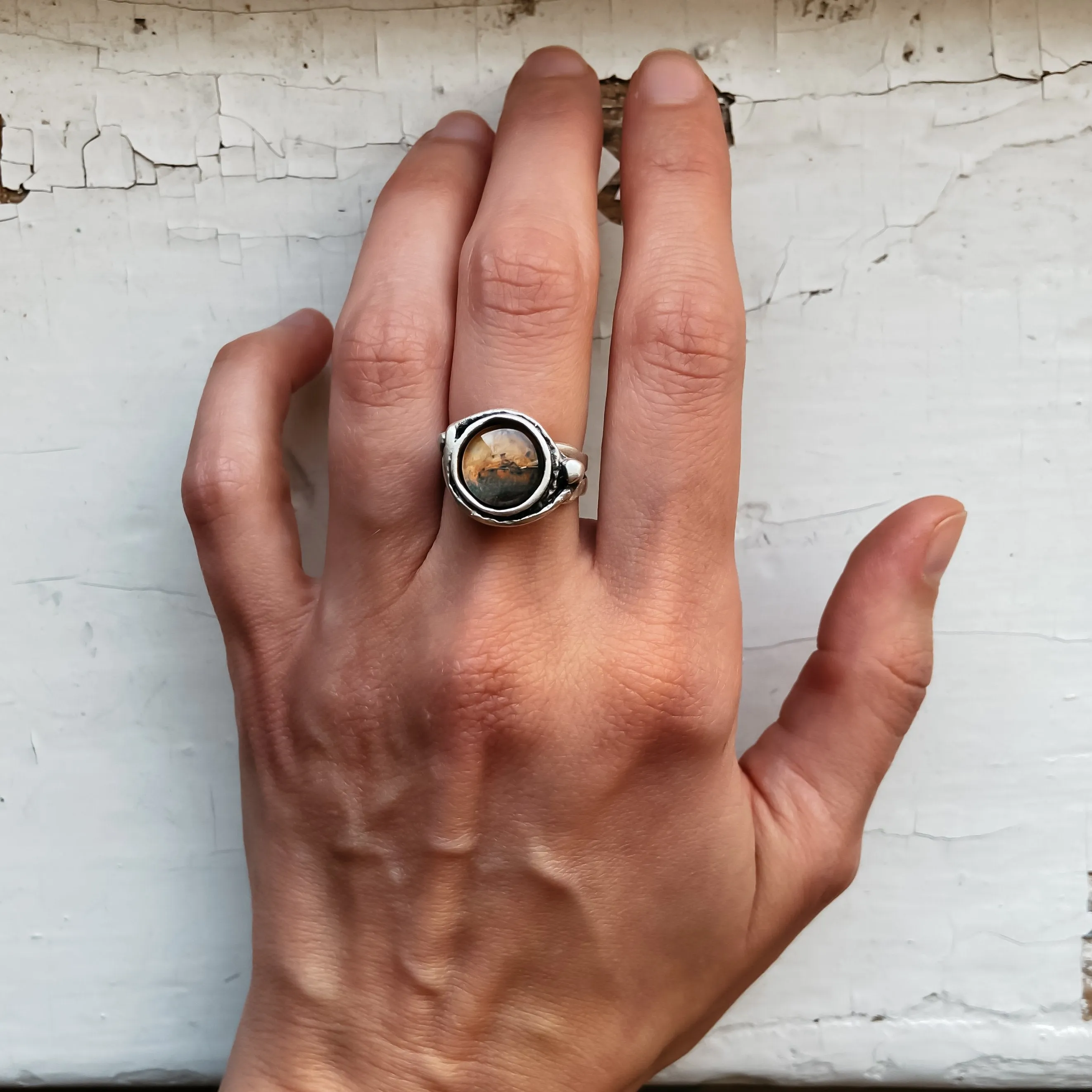 Adjustable Mars and Moons Silver Tone Ring - Unique Statement for Space Lovers