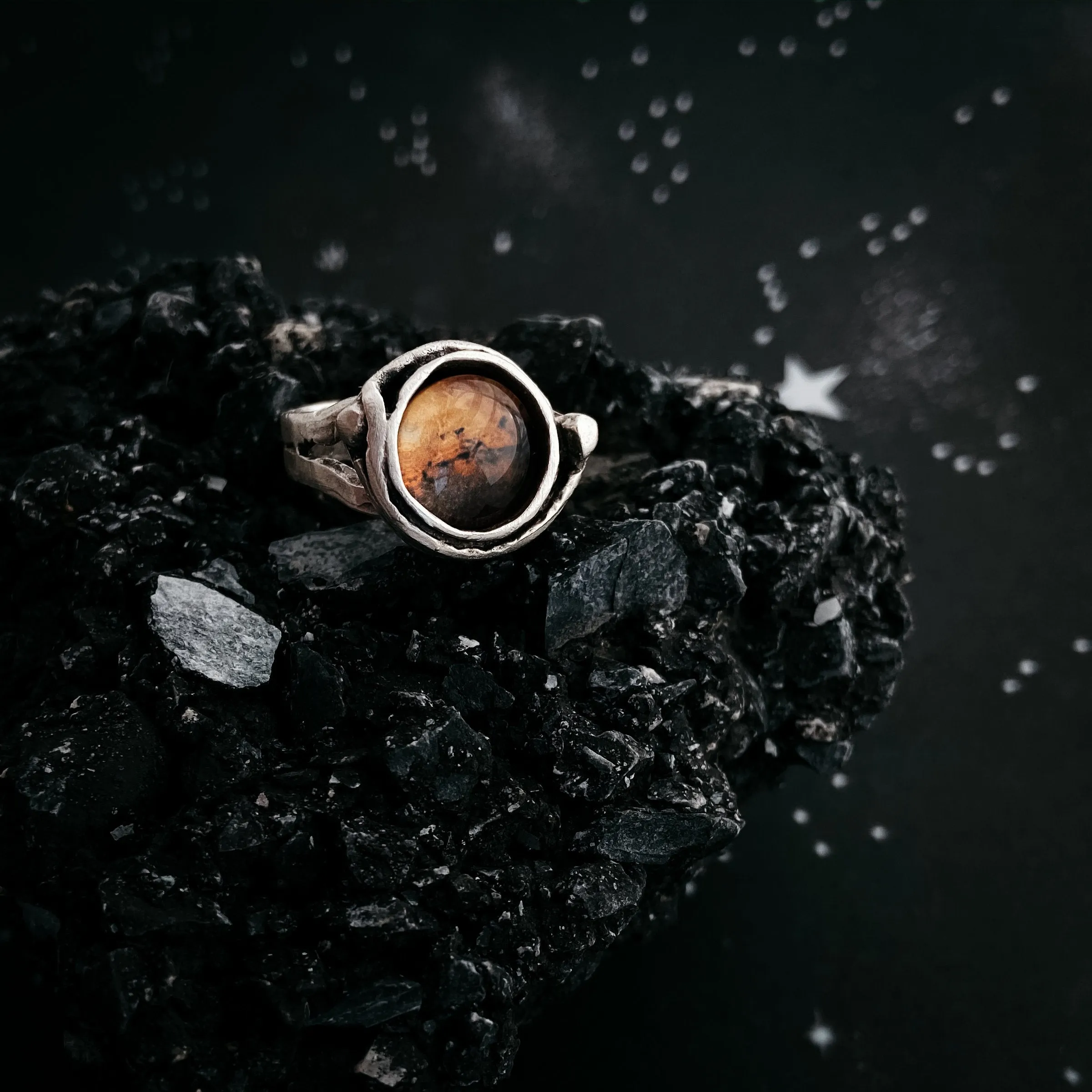 Adjustable Mars and Moons Silver Tone Ring - Unique Statement for Space Lovers