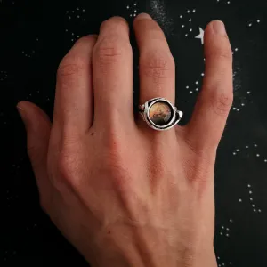 Adjustable Mars and Moons Silver Tone Ring - Unique Statement for Space Lovers