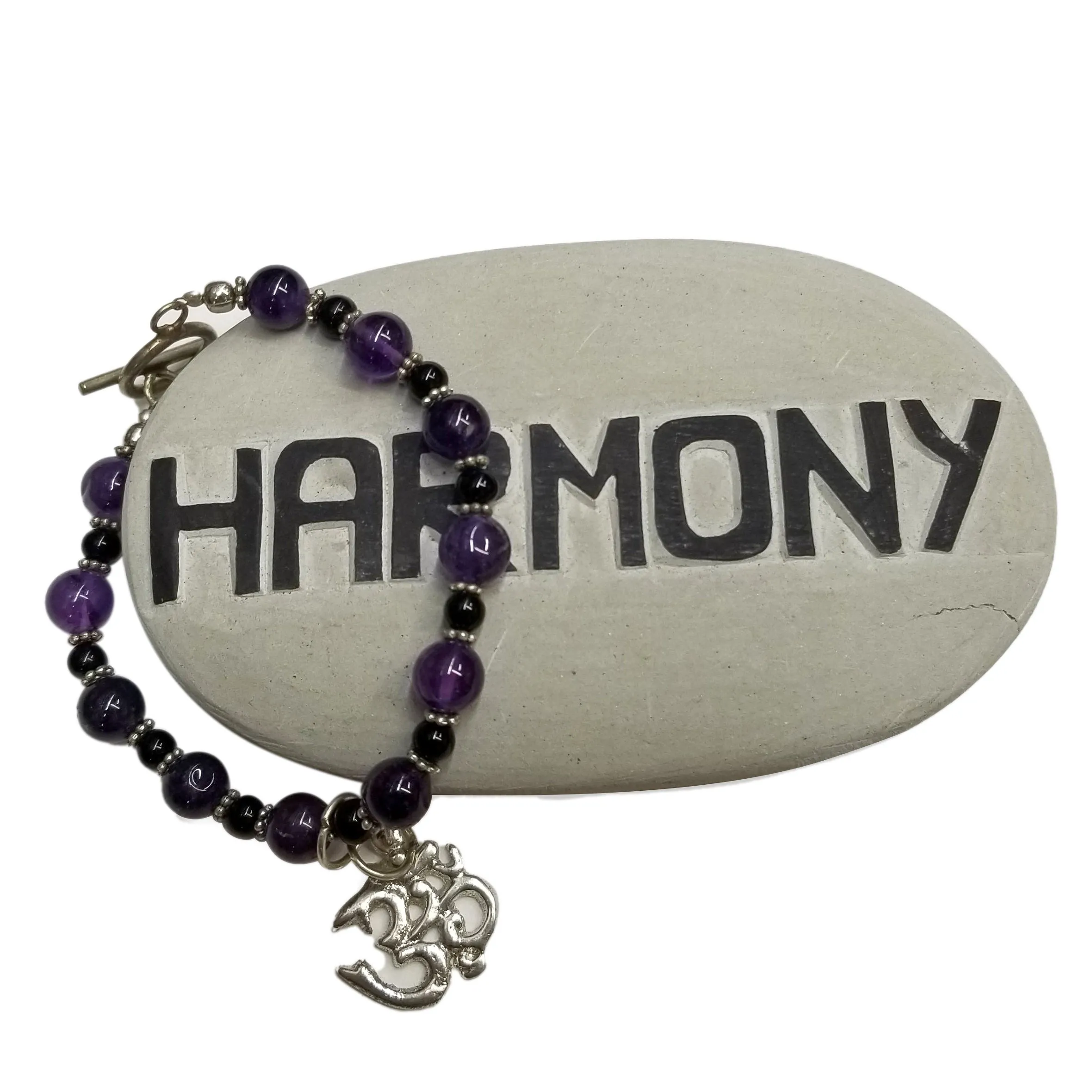 Amethyst Om Beaded Bracelet (Pack of 4)