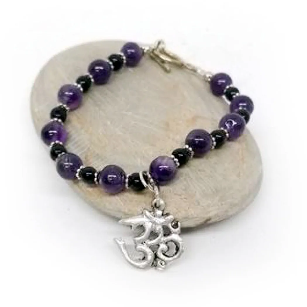 Amethyst Om Beaded Bracelet (Pack of 4)
